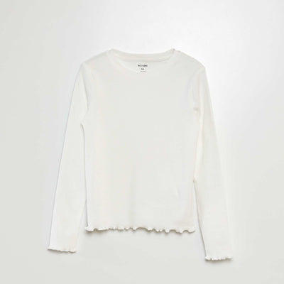 T-shirt côtelé manches longues Blanc