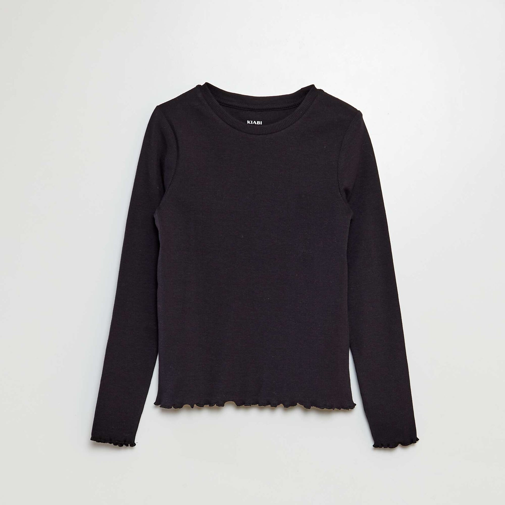T-shirt côtelé manches longues Noir