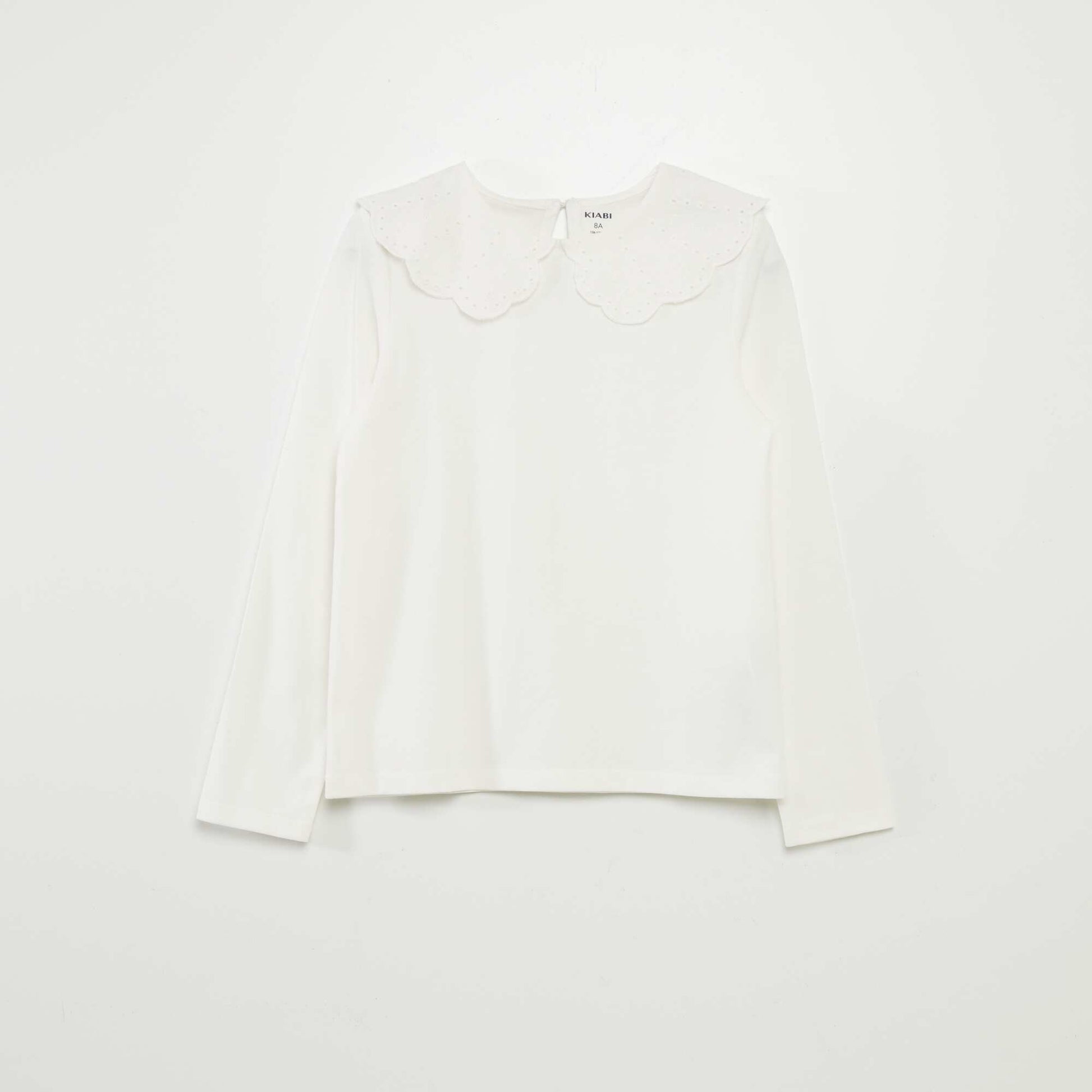 T-shirt col en broderie anglaise blanc