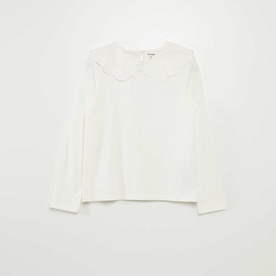 T-shirt col en broderie anglaise blanc