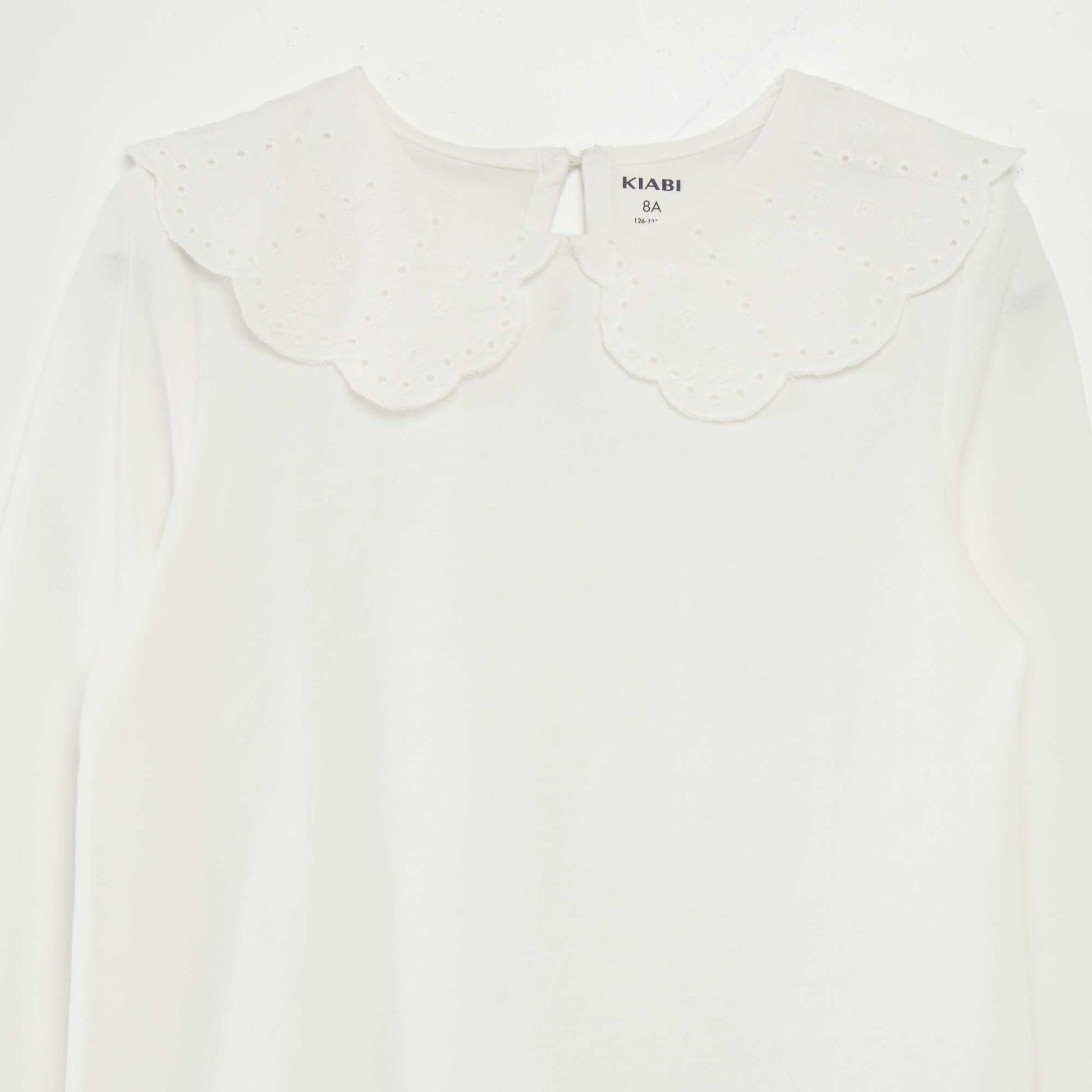 T-shirt col en broderie anglaise blanc