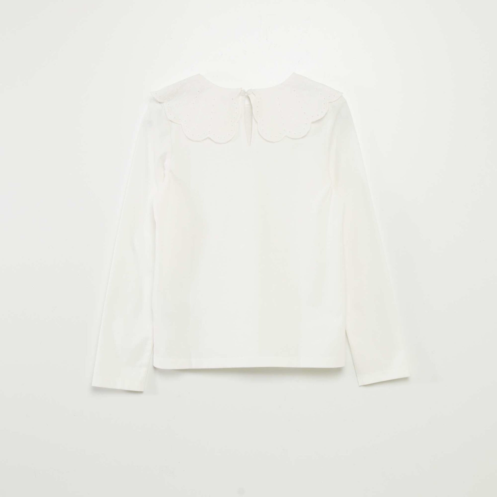 T-shirt col en broderie anglaise blanc