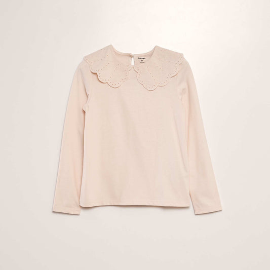 T-shirt   col en broderie anglaise Rose clair