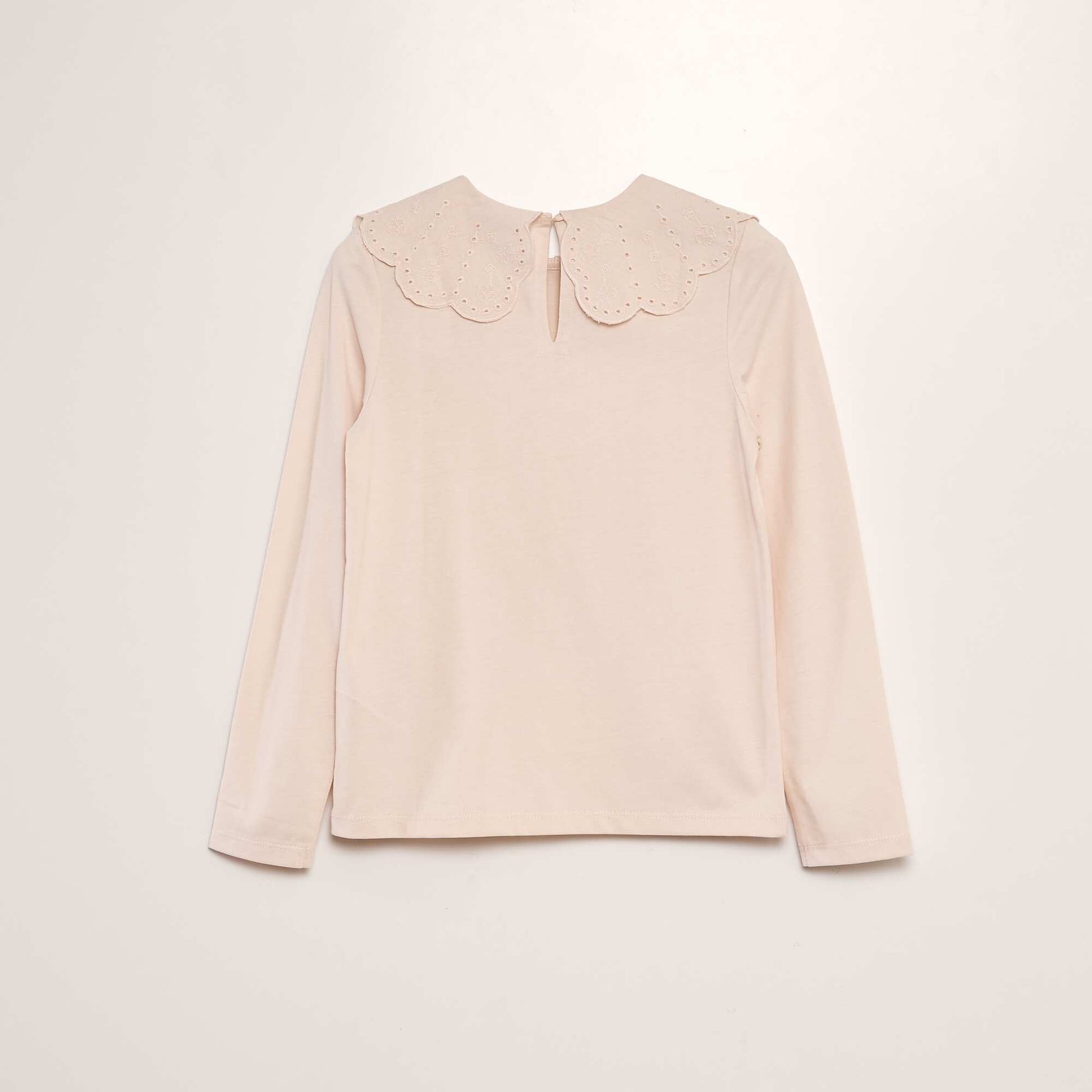 T-shirt col en broderie anglaise Rose clair