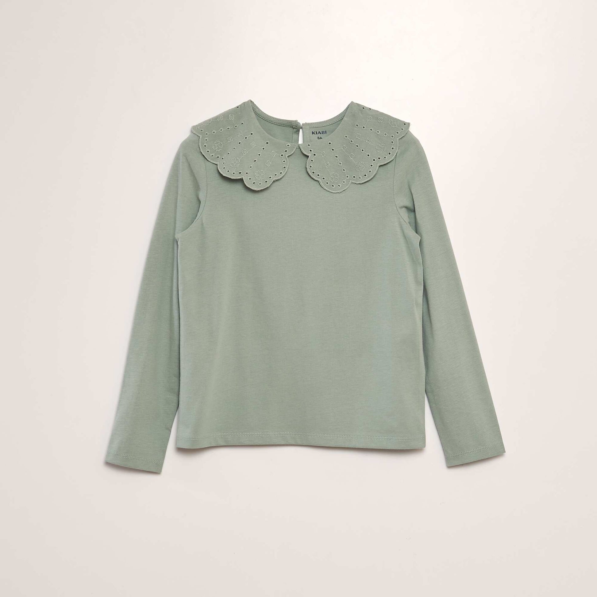 T-shirt col en broderie anglaise Vert