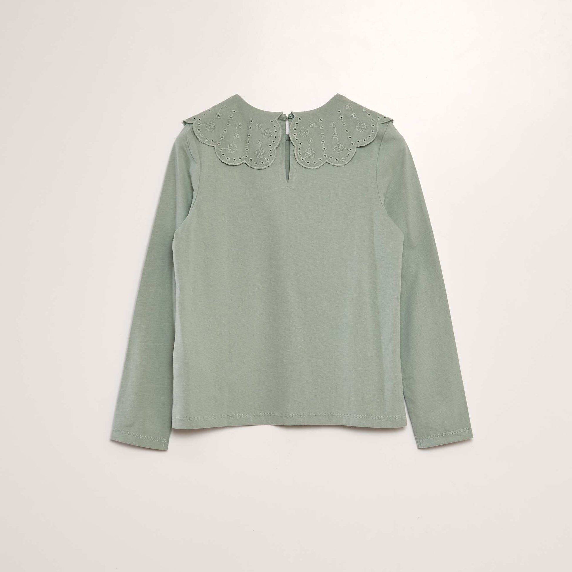 T-shirt col en broderie anglaise Vert