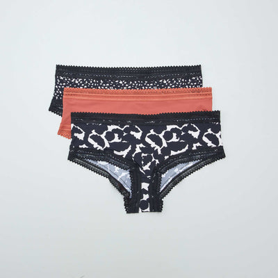 Lot de 3 shortys en microfibre imprim Noir