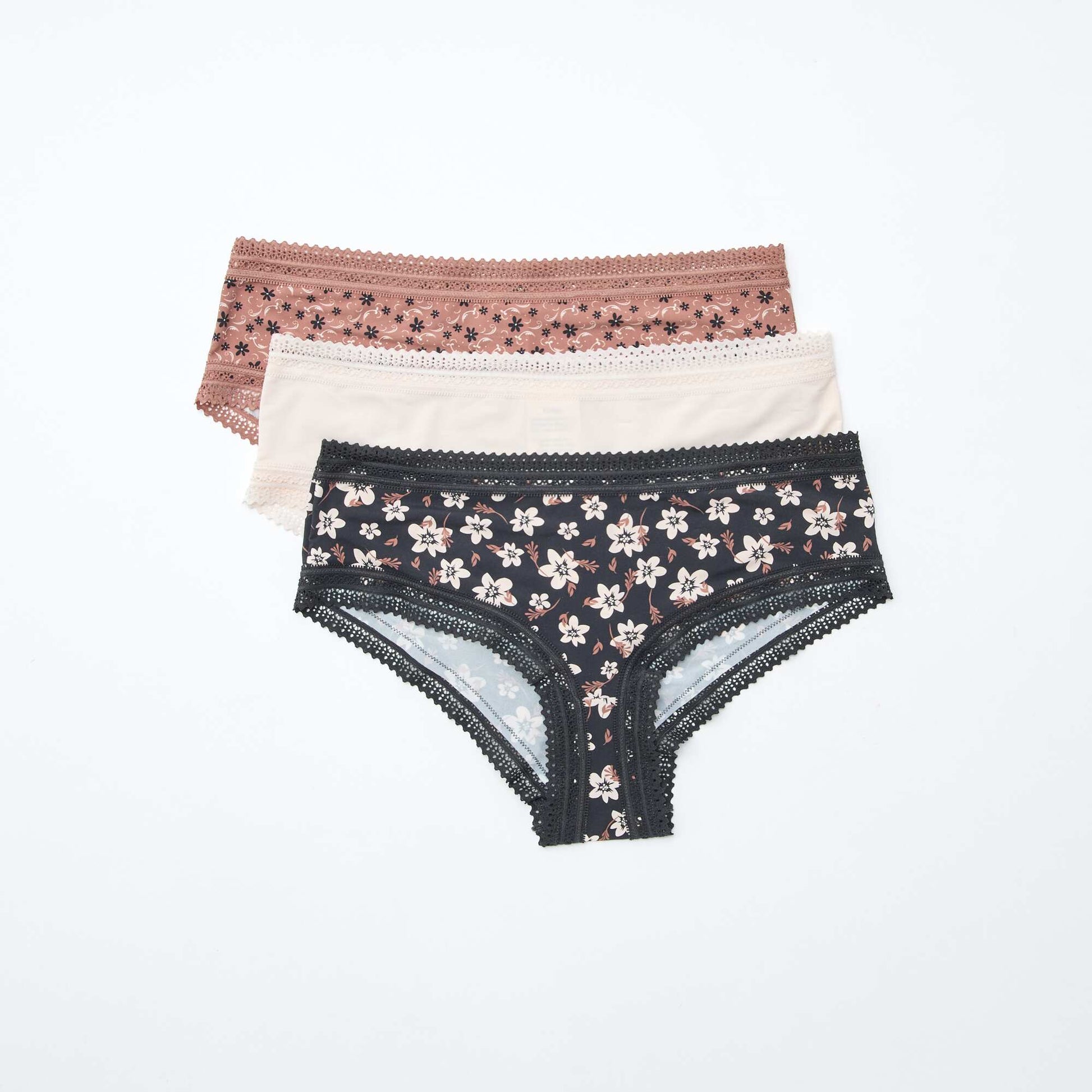 Lot de 3 shortys en microfibre imprimé NOIR/BEIGE/ROSE