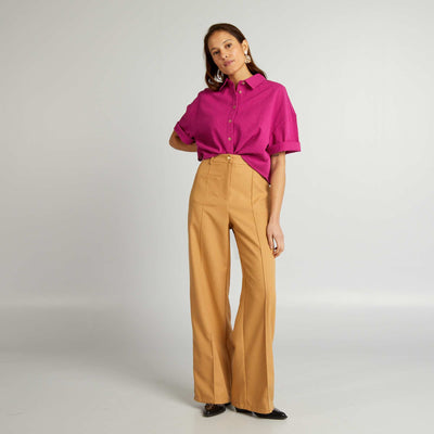 Pantalon droit taille haute Marron