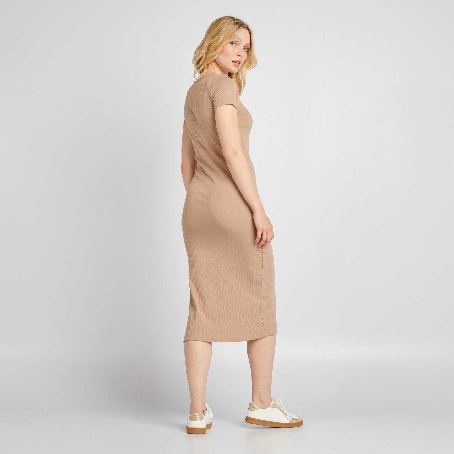 Robe midi maille c tel e Beige