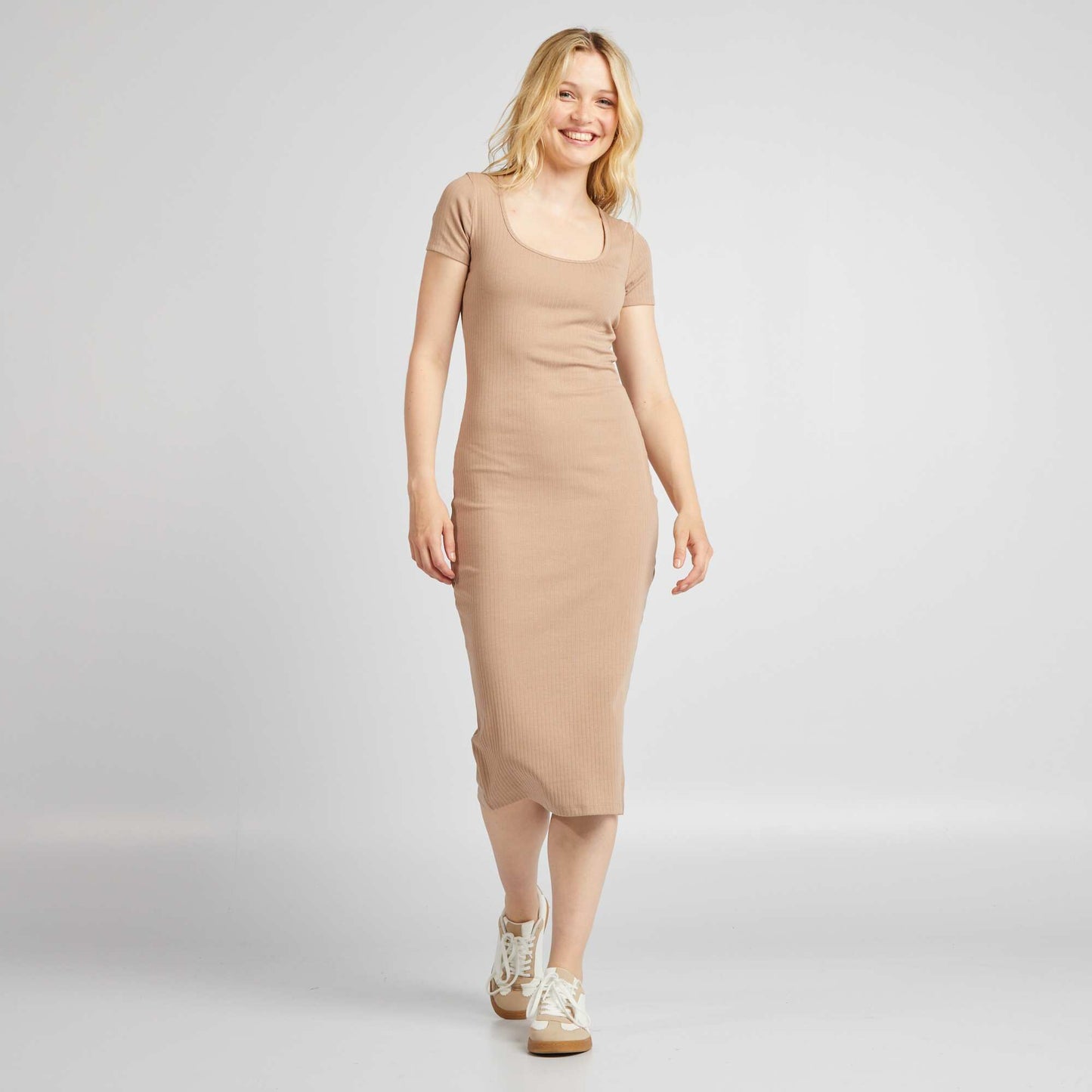 Robe midi maille c tel e Beige