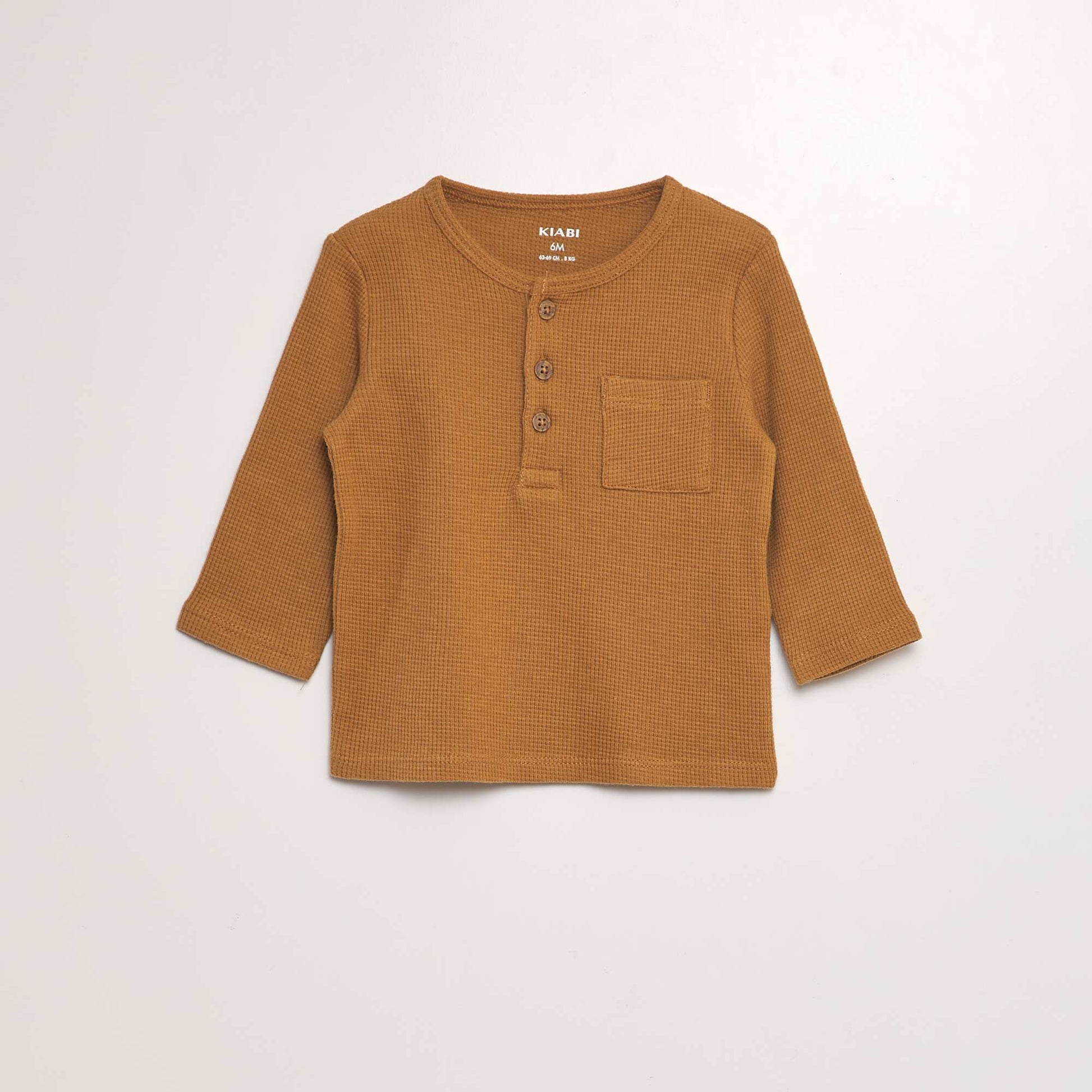 T-shirt en maille gaufr e Marron