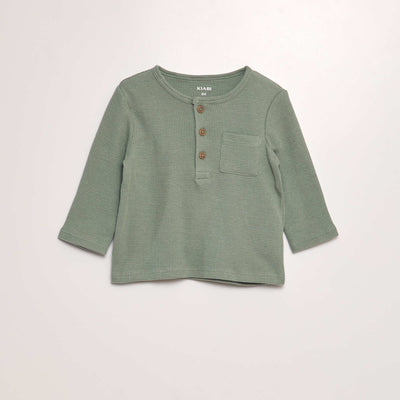 T-shirt en maille gaufr e Vert