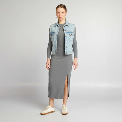 Robe longue en maille c tel e Gris