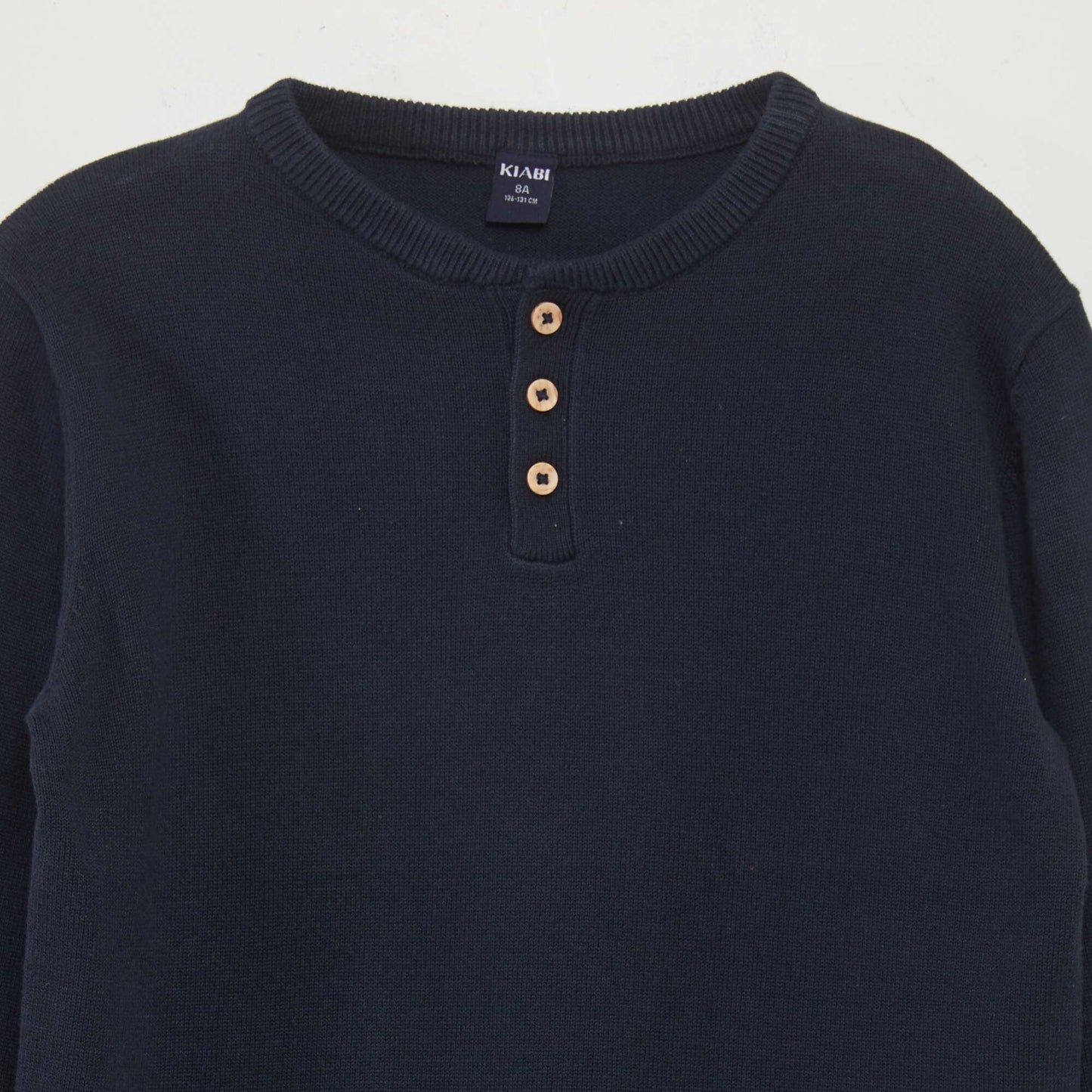 Pull col tunisien boutonn bleu marine