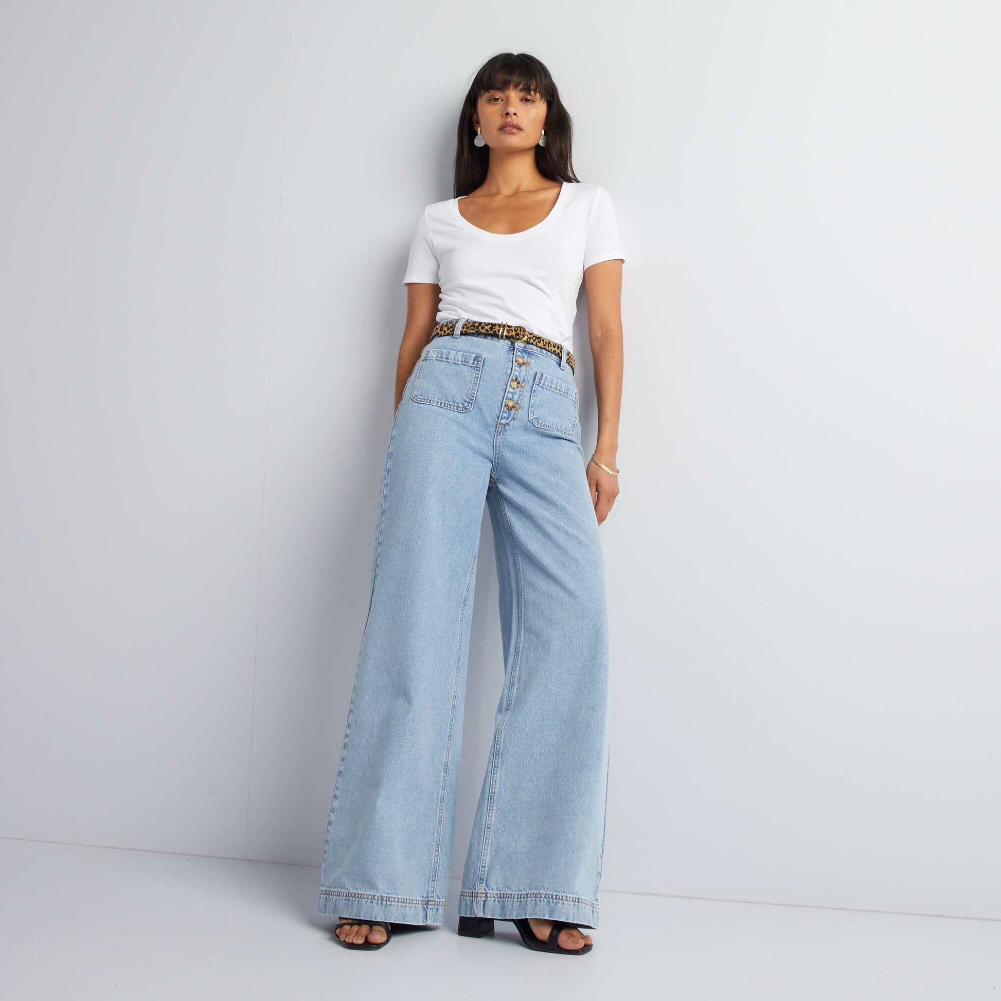 Jean large boutons Bleu