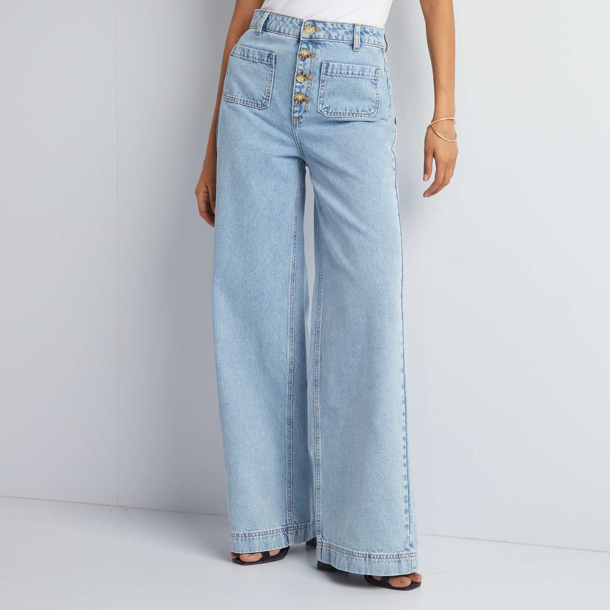Jean large boutons Bleu