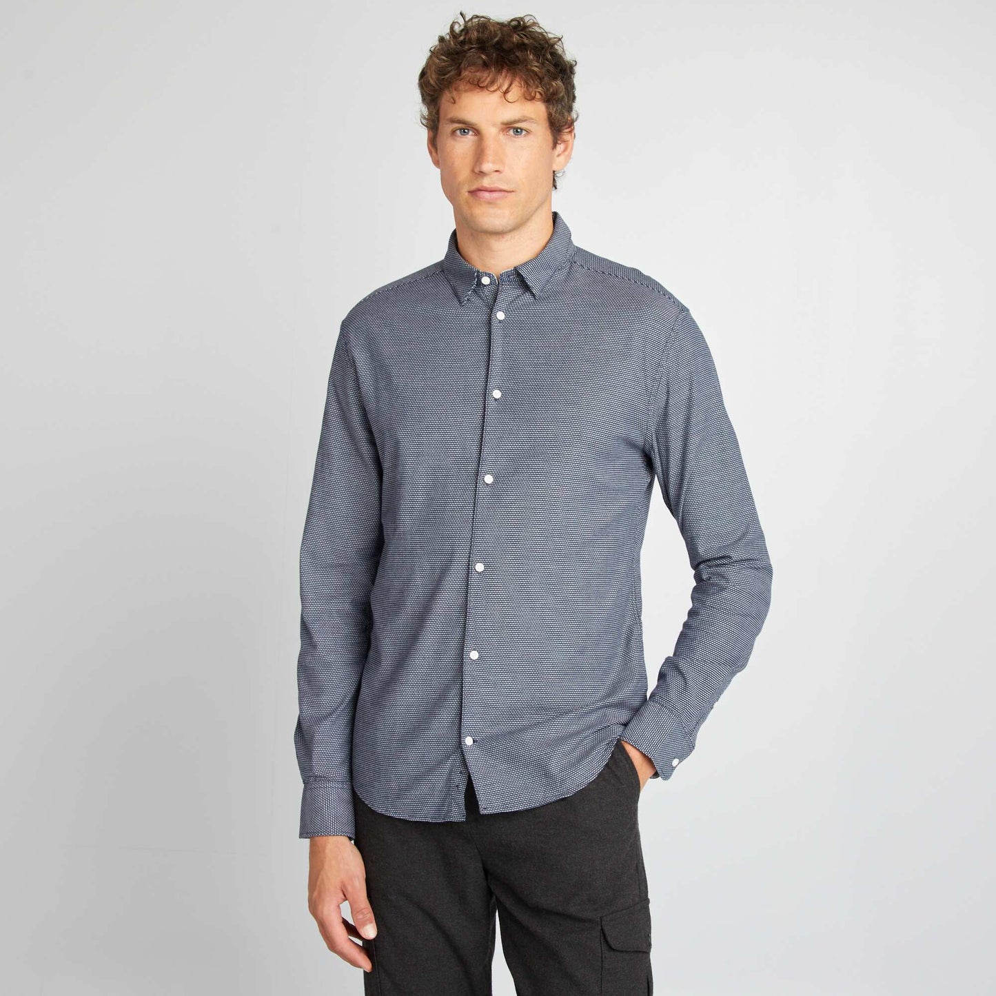 Chemise slim dobby Bleu