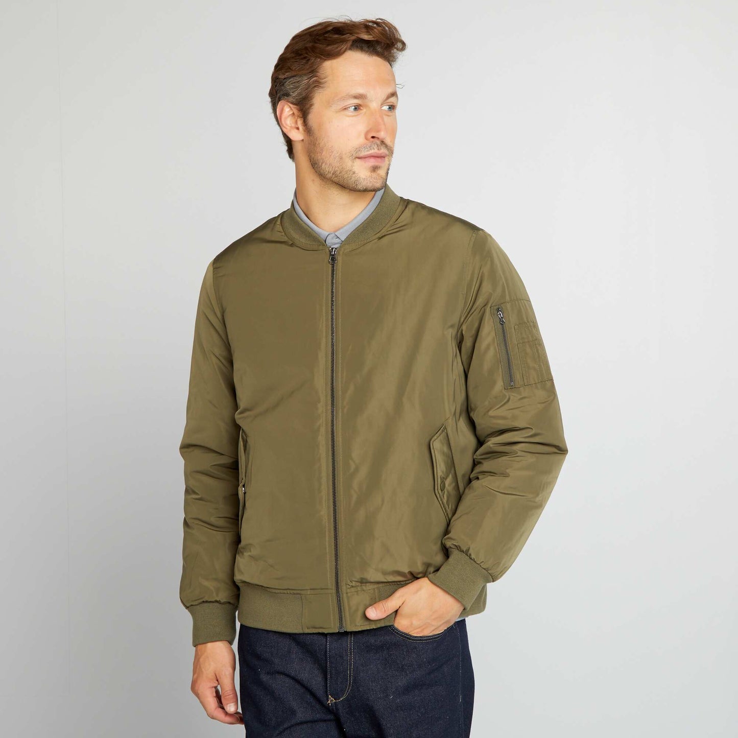 Blouson avec col ras du cou Kaki