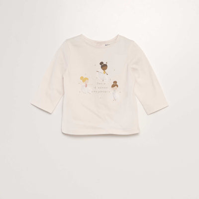 Tee-shirt imprim relief Rose poudr