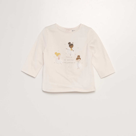 Tee-shirt imprim    relief Rose poudr