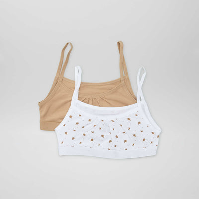 Brassi res fines bretelles en jersey - Lot de 2 Blanc/beige