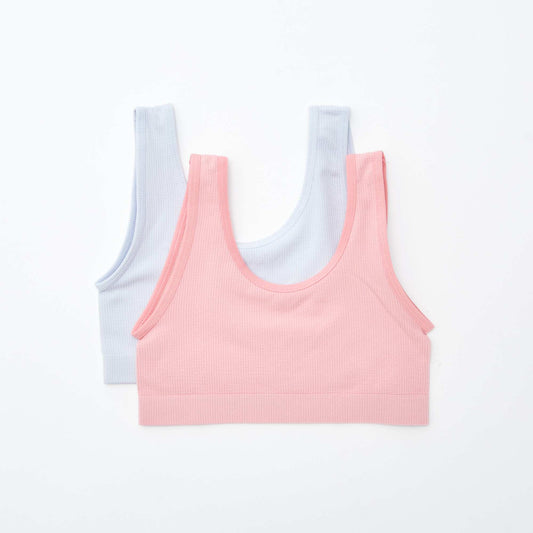 Lot de 2 brassières en maille côtelée BLEU/ROSE