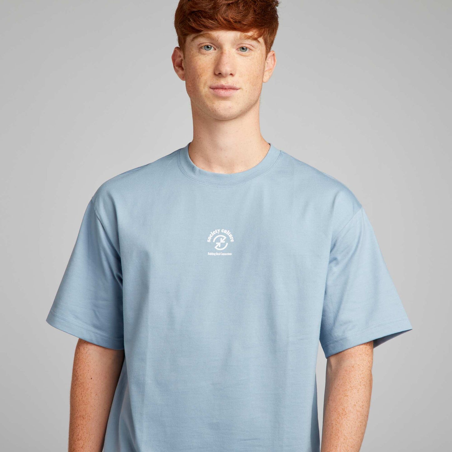 T-shirt droit   col rond et imprim  Bleu