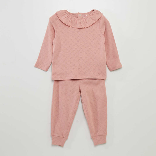 Ensemble pyjama en maille pointelle - 2 pi ces Rose