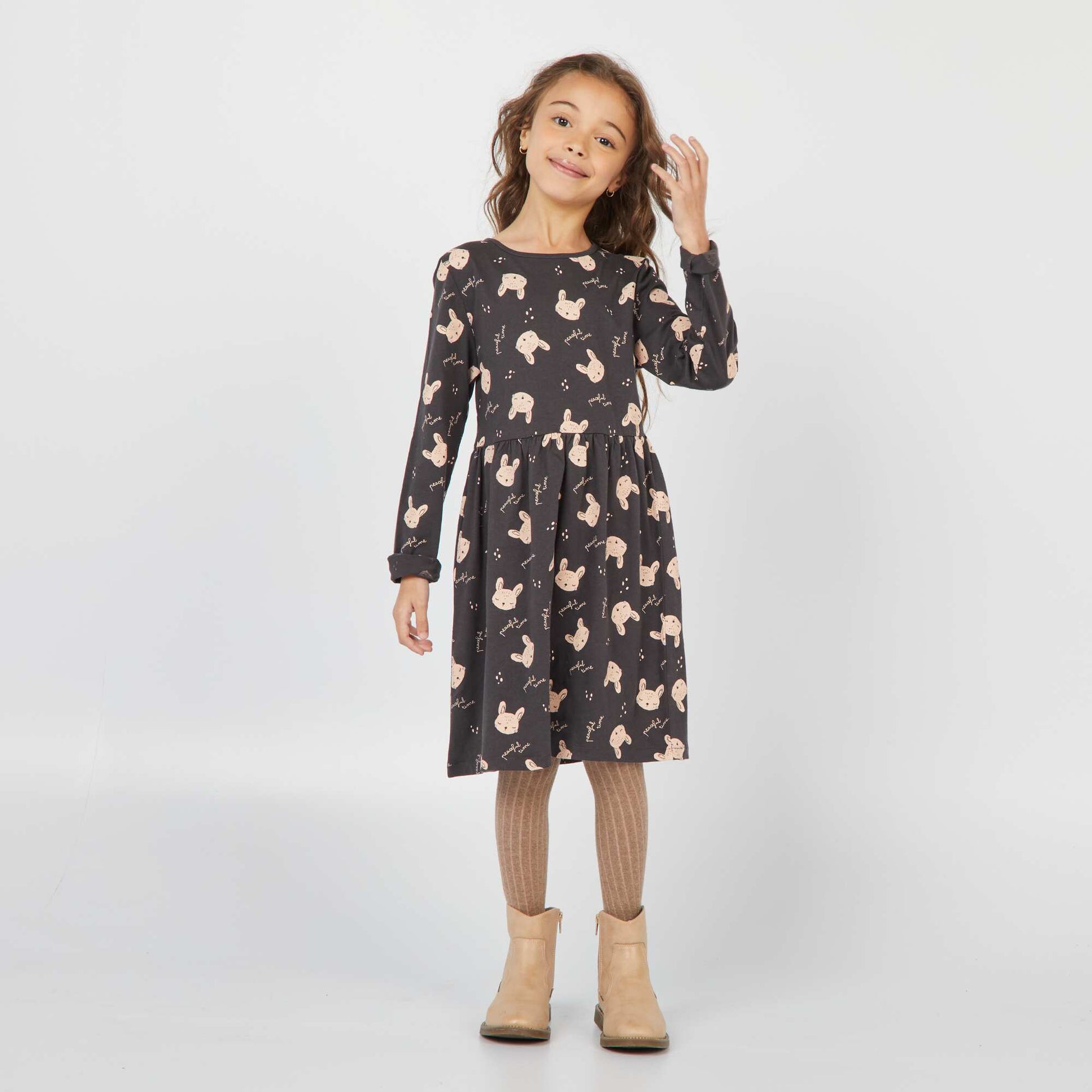 Robe en jersey avec imprim fantaisie Gris fonc 'lapin'