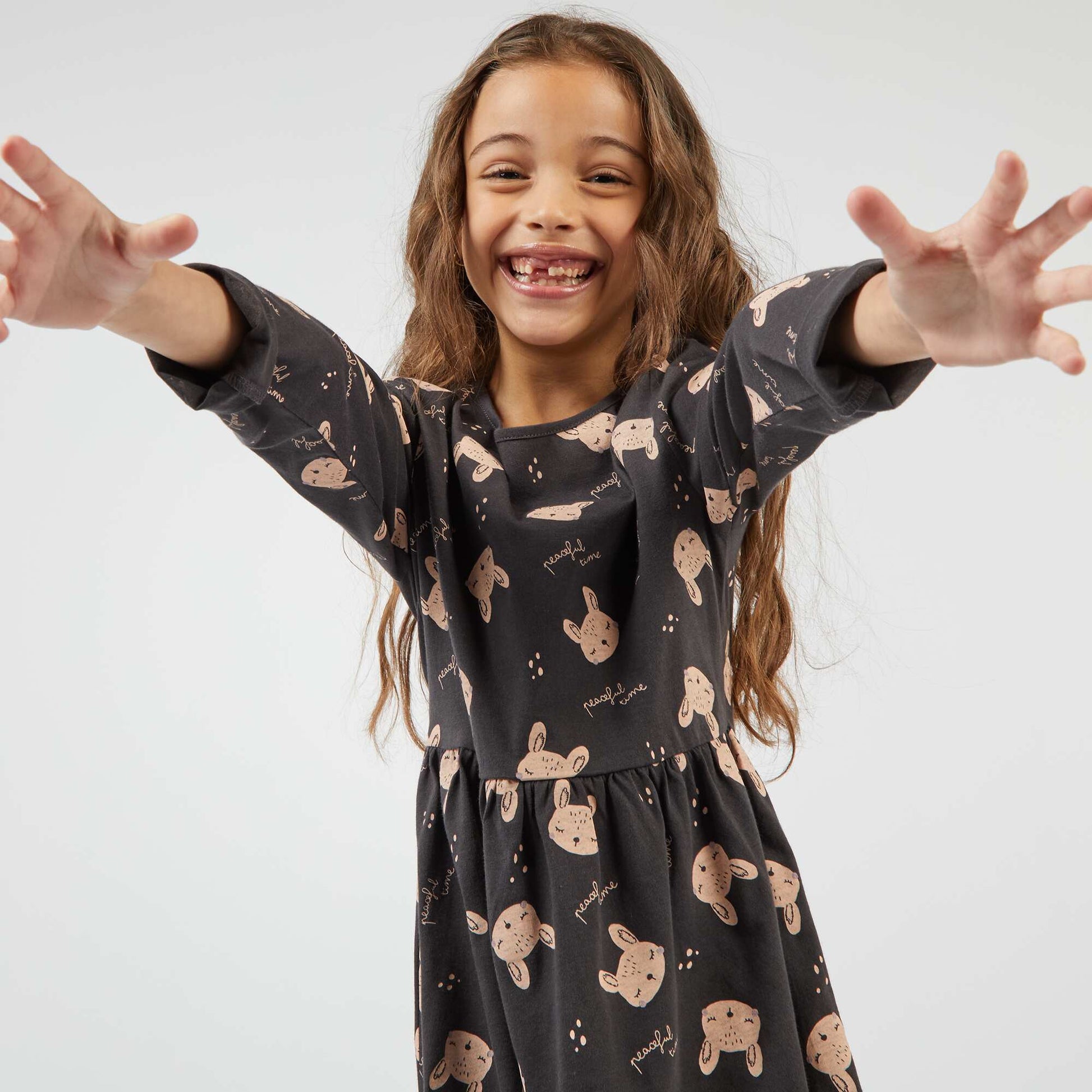 Robe en jersey avec imprim fantaisie Gris fonc 'lapin'
