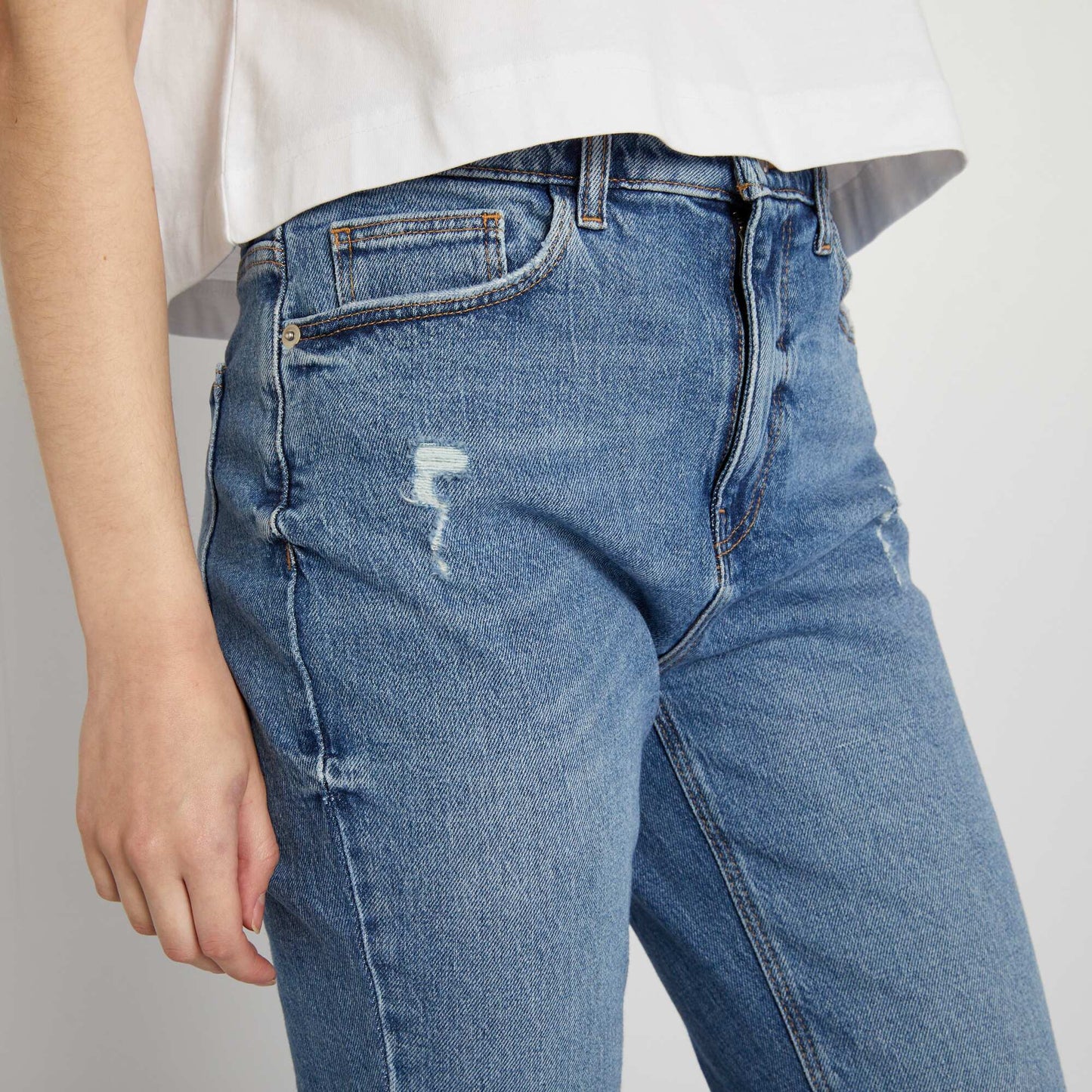 Jean slim taille haute avec abrasions Stone