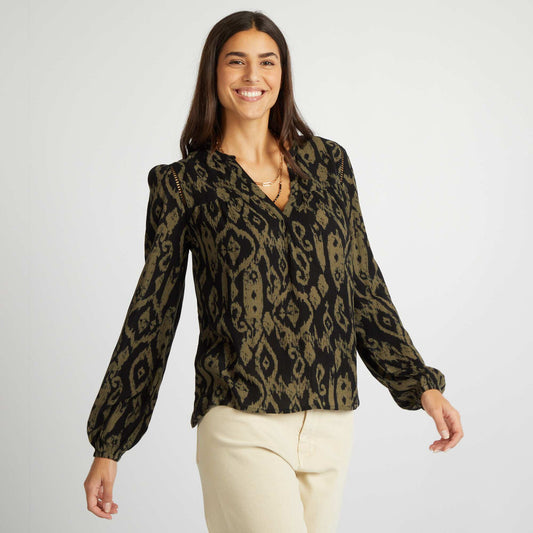 Blouse unie col V Noir