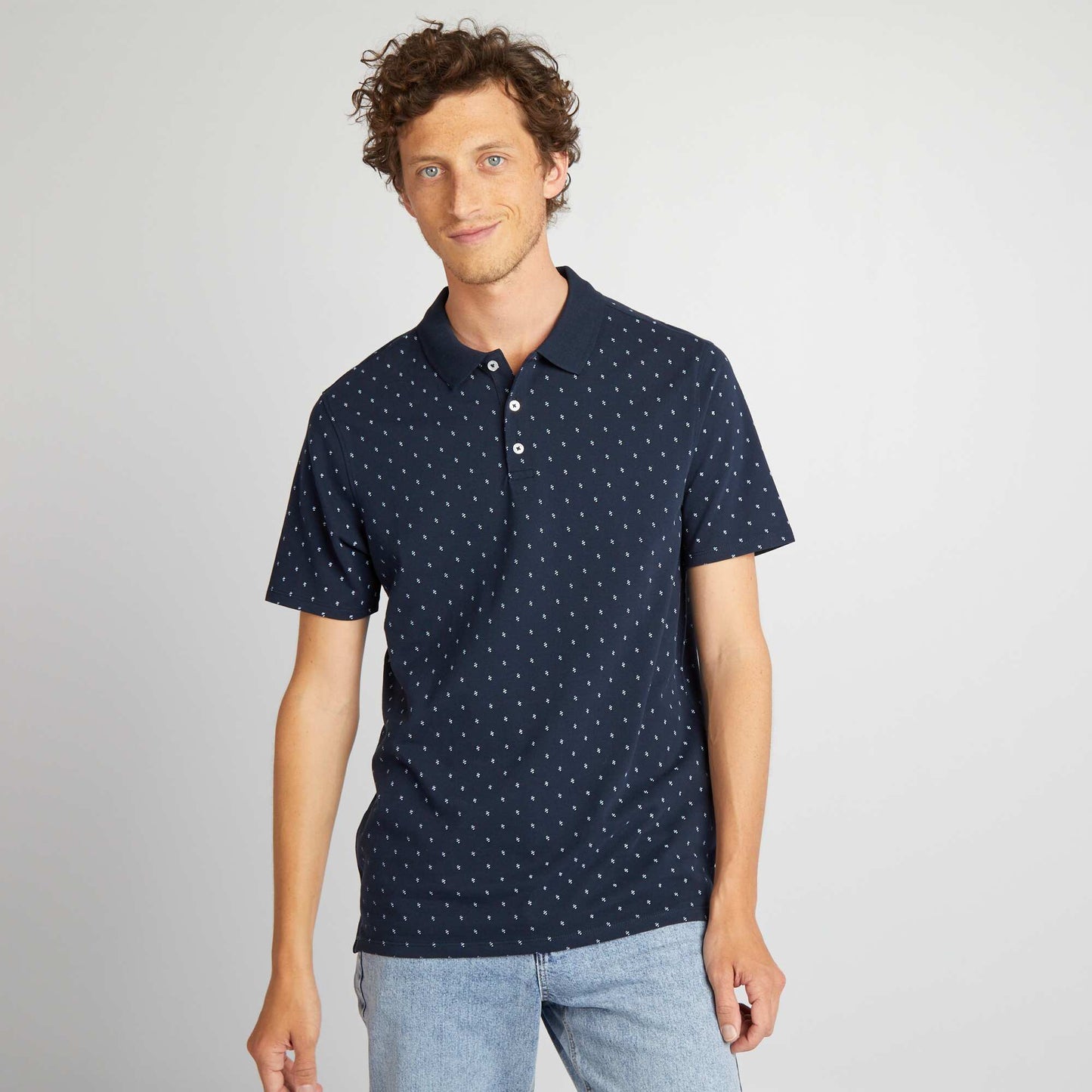 Polo imprim    manches courtes Bleu marine