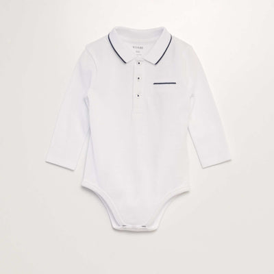 Body polo manches longues Blanc