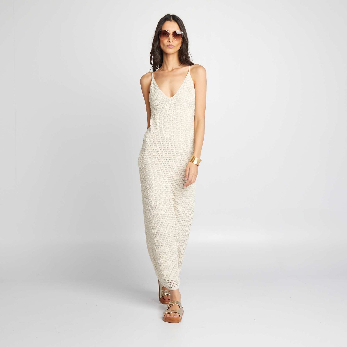 Robe longue en crochet   dos ouvert Blanc