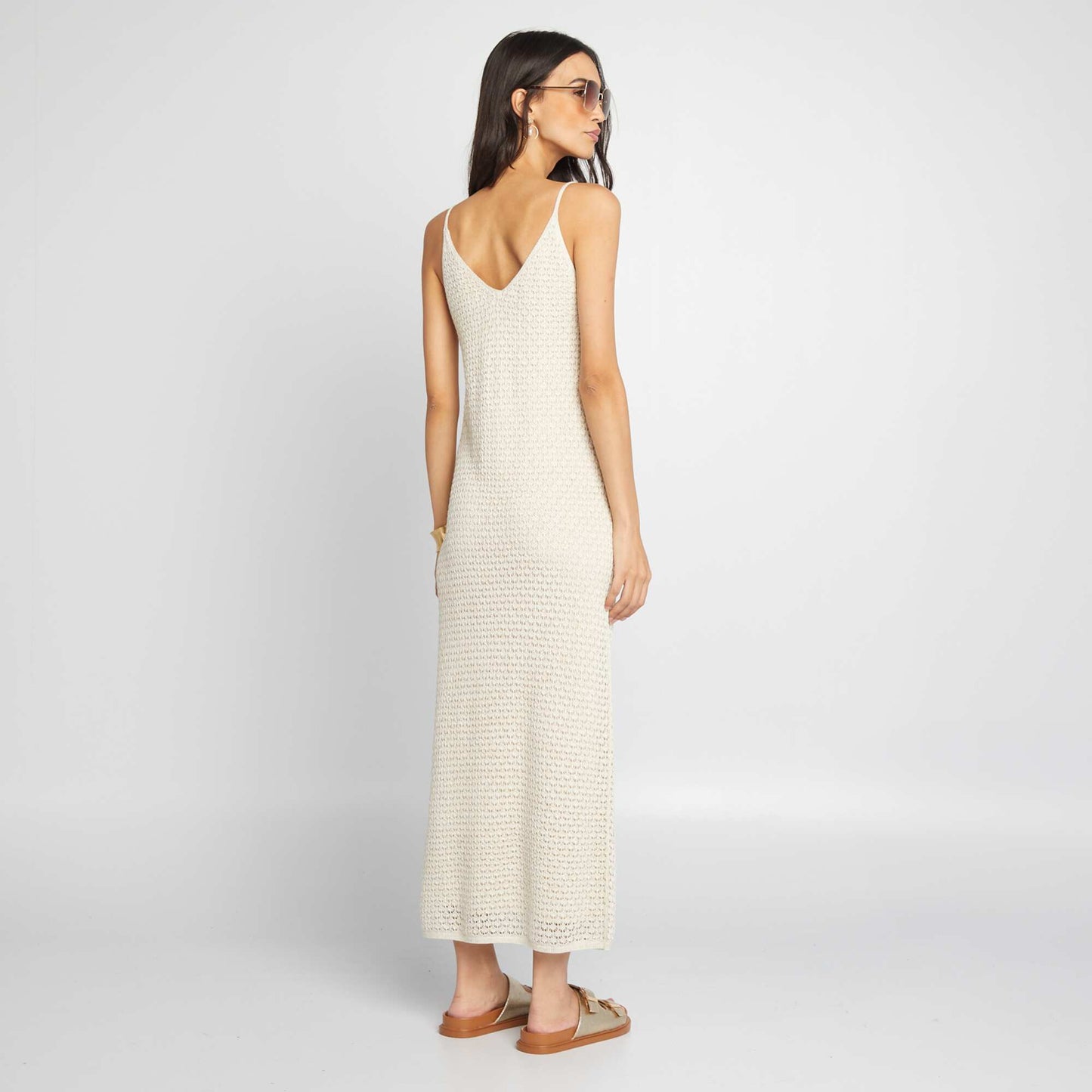 Robe longue en crochet   dos ouvert Blanc