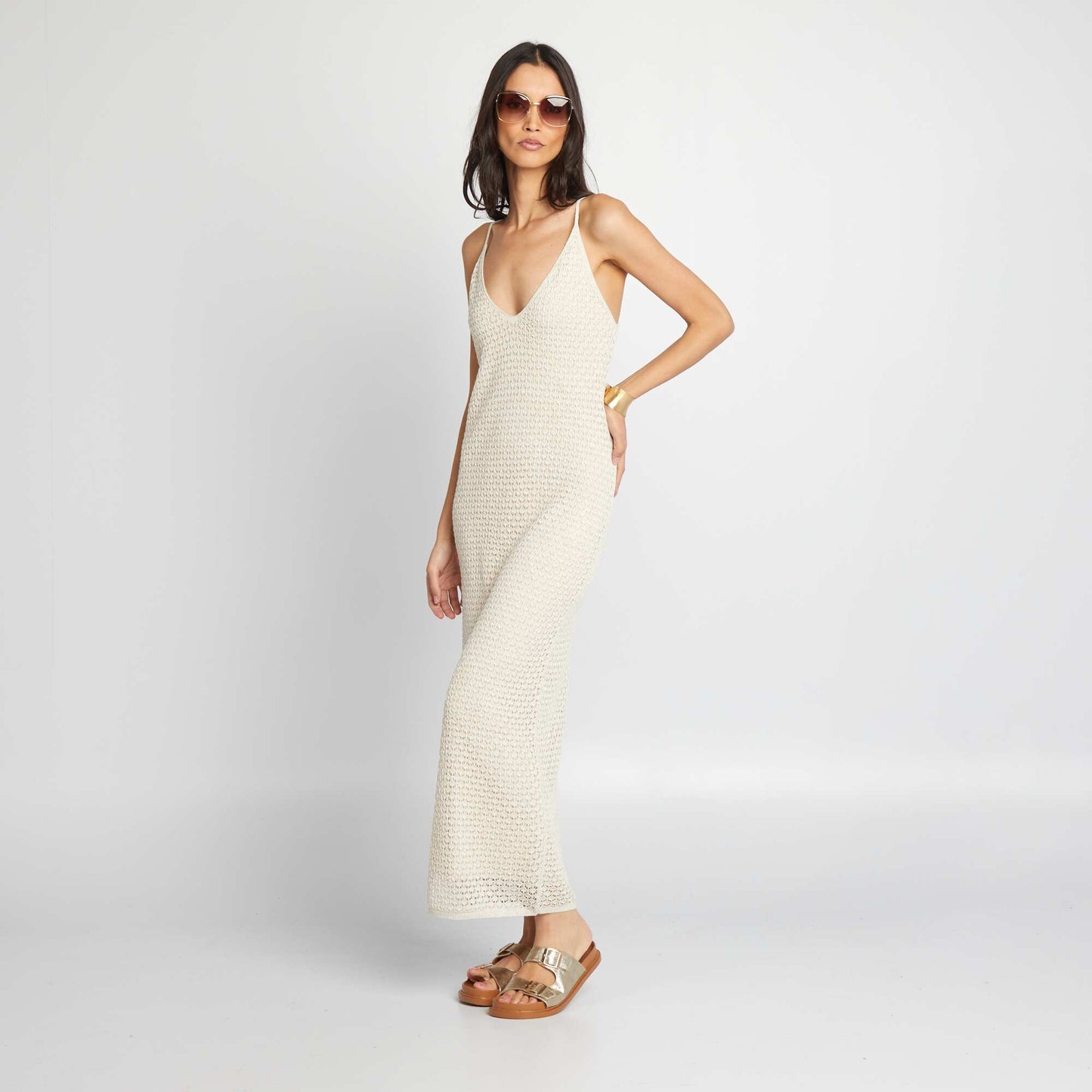 Robe longue en crochet   dos ouvert Blanc