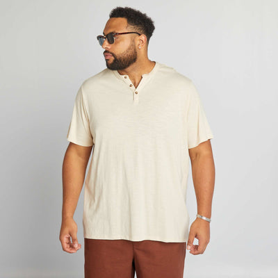 T-shirt en jersey col tunisien Beige