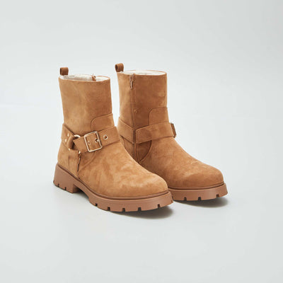 Bottes en su dine avec effet moutonn Marron
