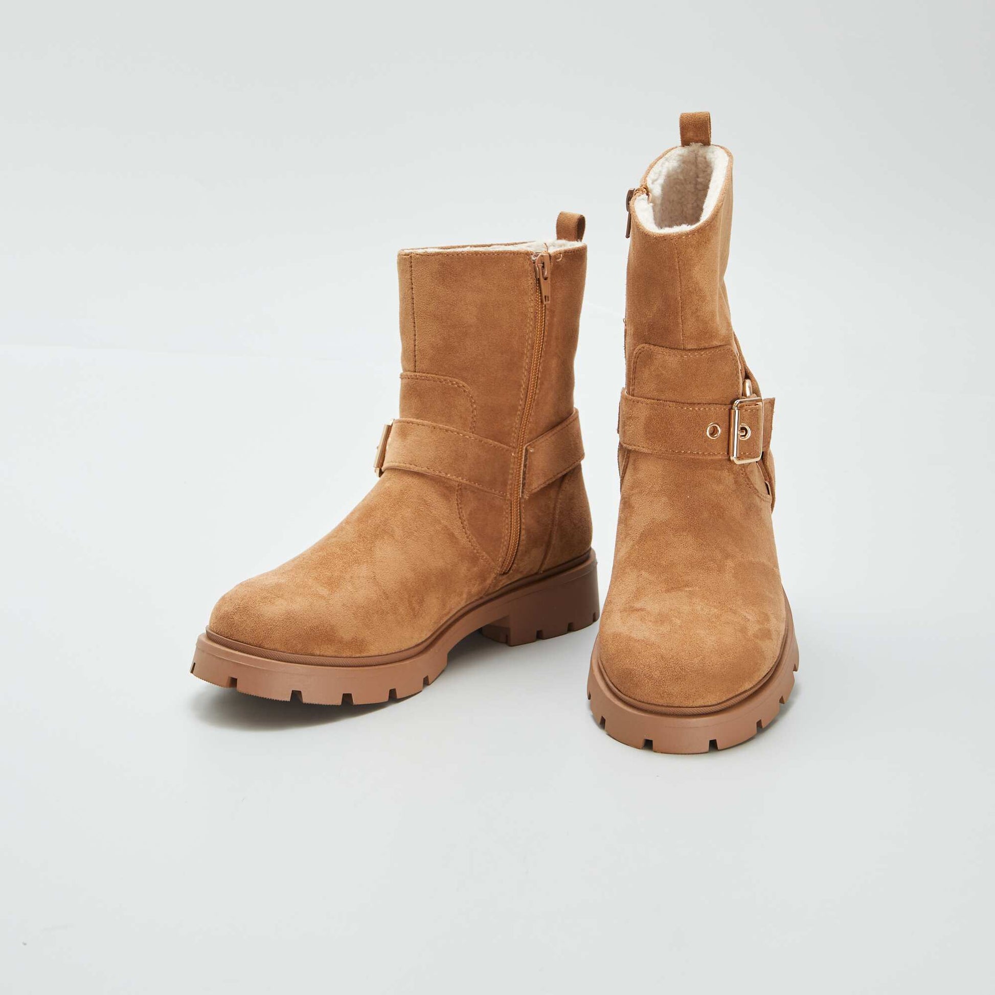 Bottes en su dine avec effet moutonn Marron