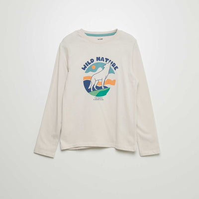 T-shirt en coton manches longues Beige