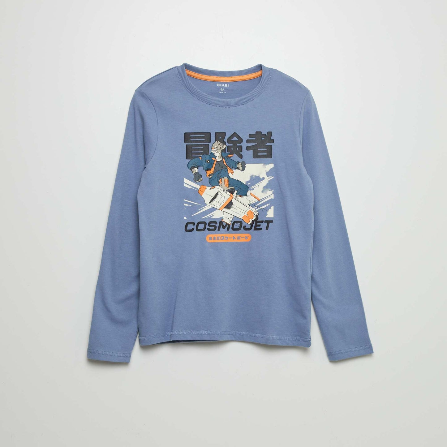 T-shirt en coton manches longues Bleu