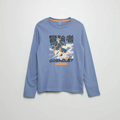 T-shirt en coton manches longues Bleu