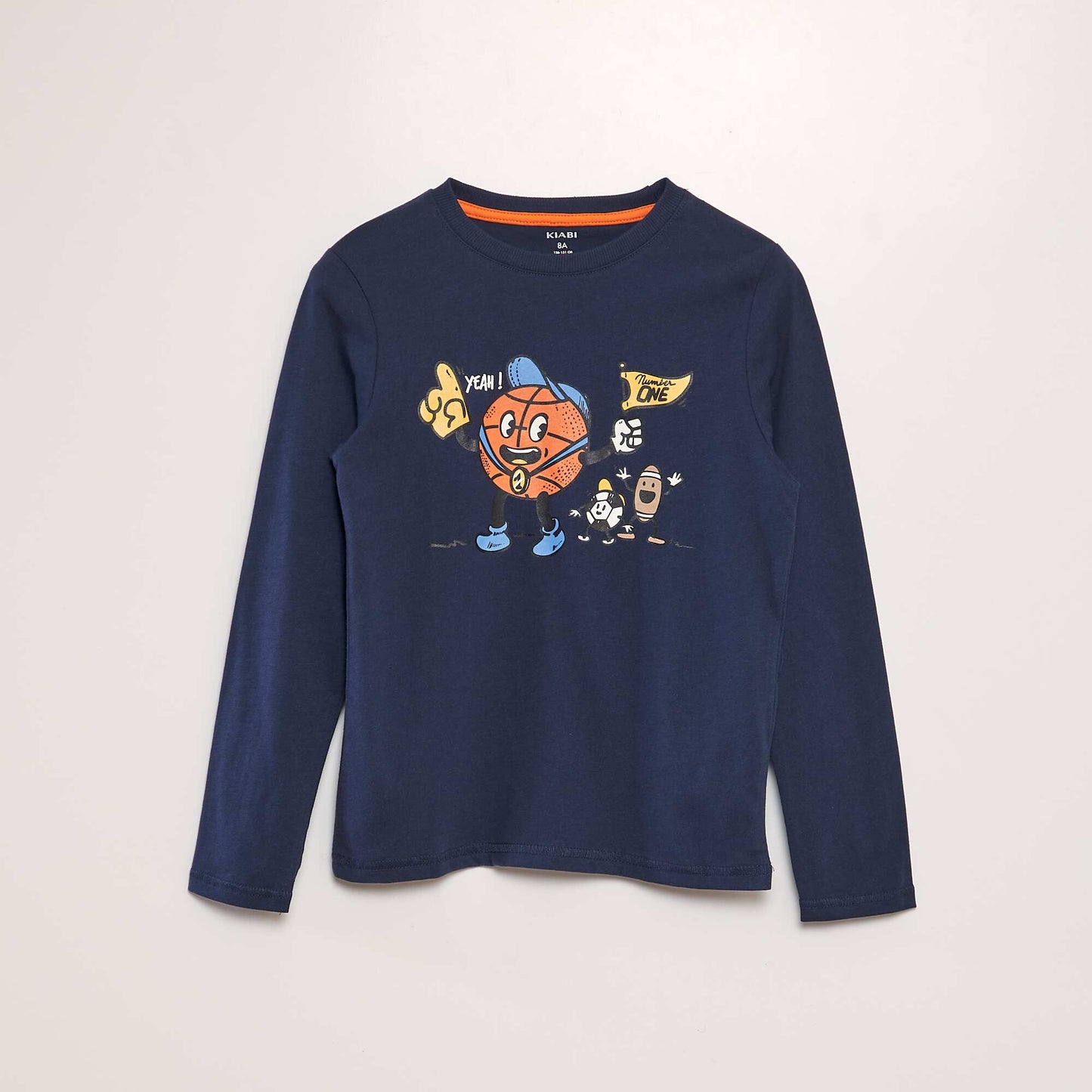 T-shirt en coton manches longues Bleu marine