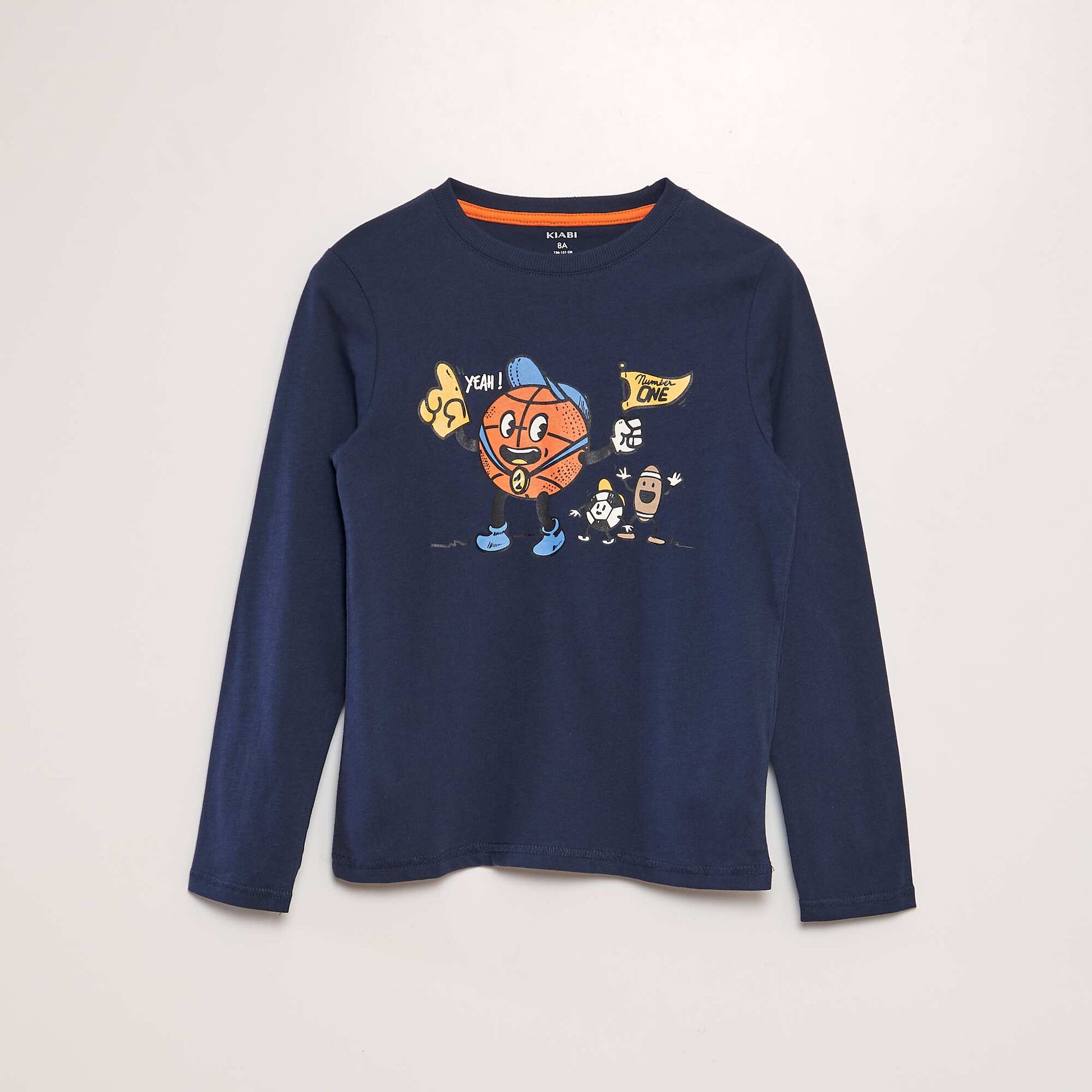 T-shirt en coton manches longues Bleu marine