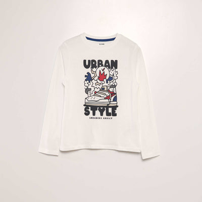 T-shirt en coton manches longues Blanc