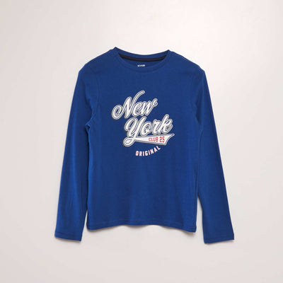 T-shirt en coton manches longues Bleu