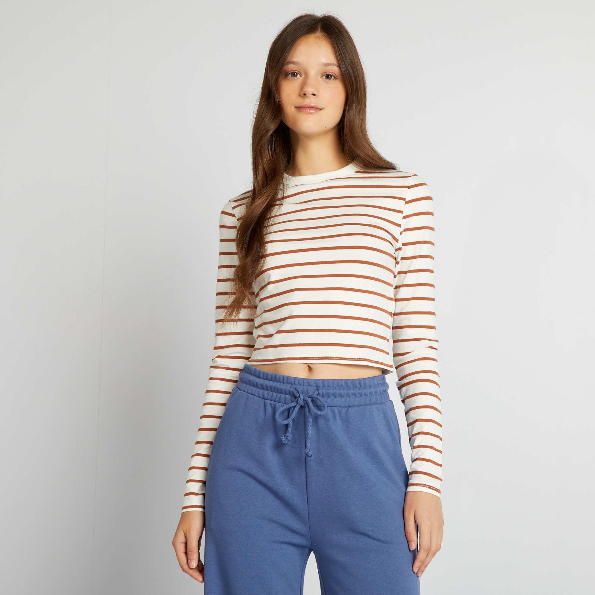 T-shirt manches longues Blanc/marron