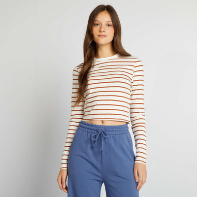 T-shirt manches longues Blanc/marron